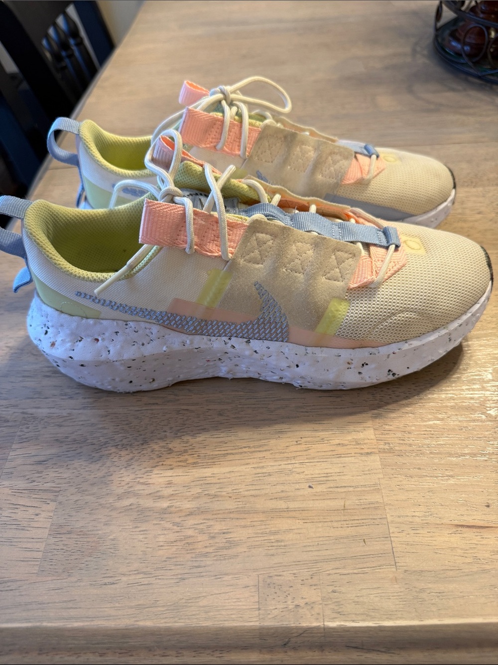 Nike Women's Athletic Sneakers - Pale Yellow with Pastel Pink & Blue Accents